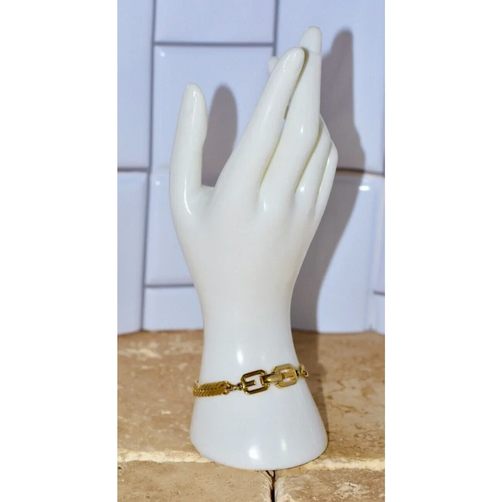 Vintage Givenchy Herringbone Gold Plated Chain Bracelet with Logo Clasp, 1980s